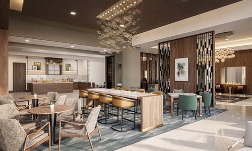 lobby with large table and chairs