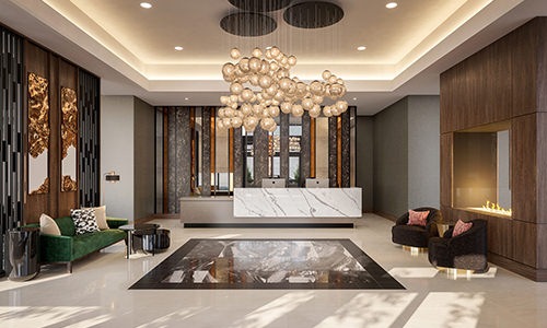 lobby with desk and computers