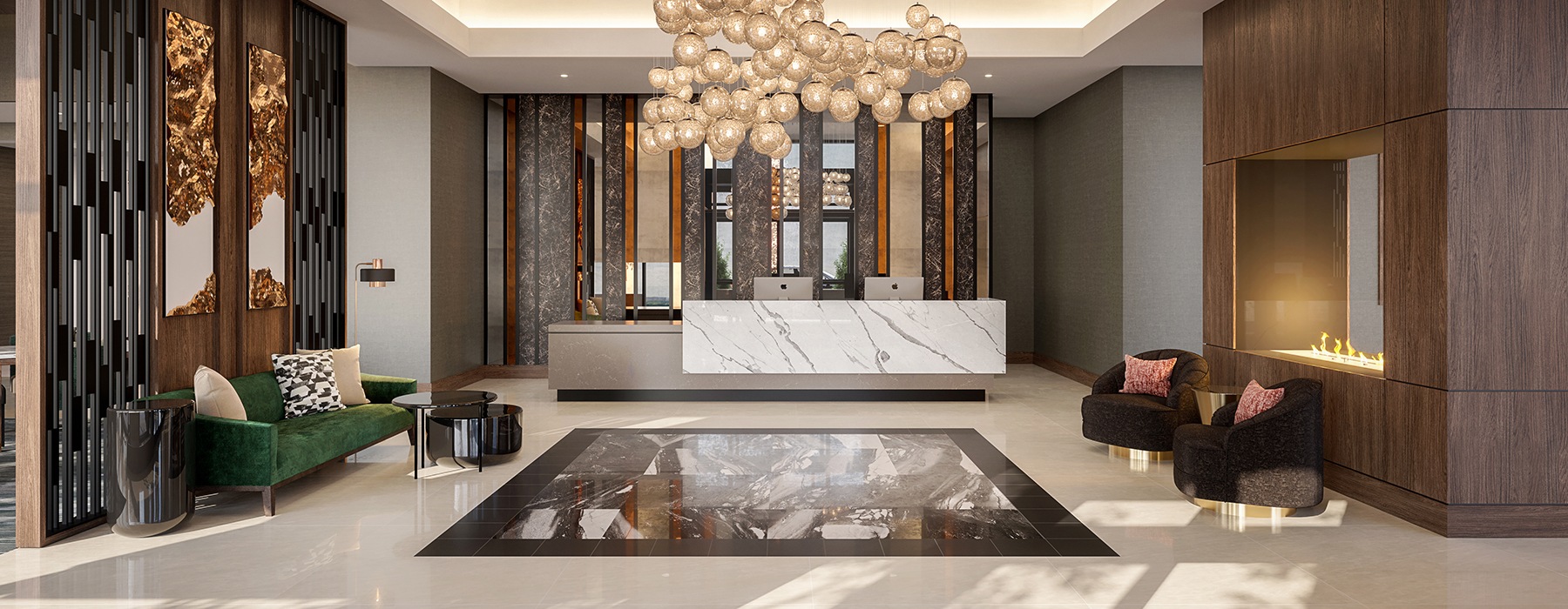 lobby with desk and computers